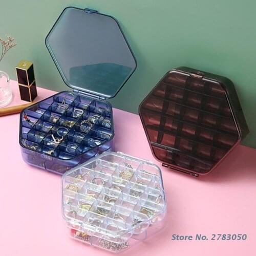 Double Layer Clear Acrylic Storage Jewelry Box Hexagon Compartment Container Organizer Case for Beads Earrings Necklaces Rings