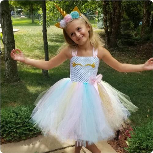 Unicorn Princess Girls Tutu Dress Newborn Toddler 1st Birthday Party Dress with Headband Kids Halloween Pageant Costume Set