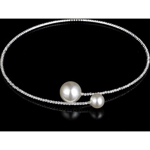 Elegant Simulated Pearl Chokers Necklace Rhinestone Beaded Wedding Choker 2018 Statement Necklace Bridal Jewellery Accessories