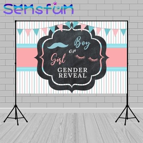 Staches or Lashes Backdrops Boy or Girl Baby Shower Gender Reveal Party Photography Background Dessert Table Decor Props Banner