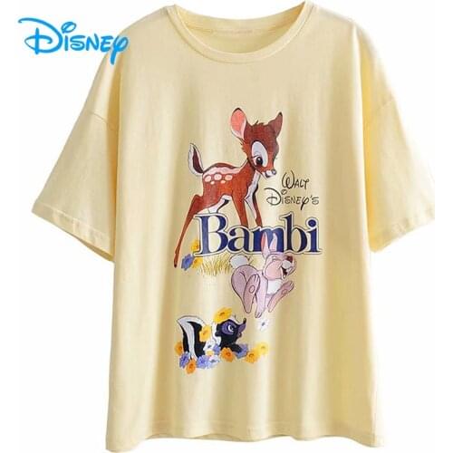 Disney T-Shirt Bambi Deer Thumper Rabbit Cartoon T Shirt Women Vintage Harajuku Streetwear O-Neck Tshirt Female Casual Tee Tops