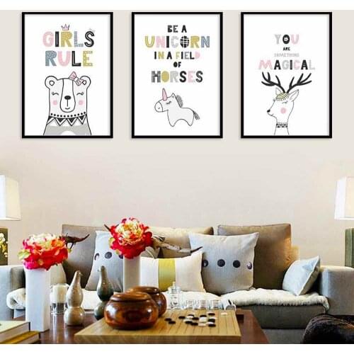 HAOCHU Bear Unicorn Cartoon For Living Room Home Decor Painting Print Poster Simple Nordic Wall Picture Canvas Painting