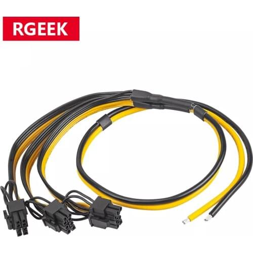 RGeek 70cm Power Supply Cable 6+2 Pin Card Line 1 to 3 6pin + 2pin Adapter Cable 12AWG+18AWG Splitter Power Wire for Mining