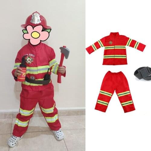 Carnival Kids Cosplay Roleplay Fancy Uniform Christmas Gift for Children Firefighter Suits with Belt Kids Fireman Costumes