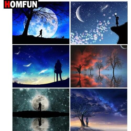 HOMFUN Paint With Diamond Embroidery "Landscape moon sky" Diamond Painting Full Square Round Picture Of Rhinestone Decor
