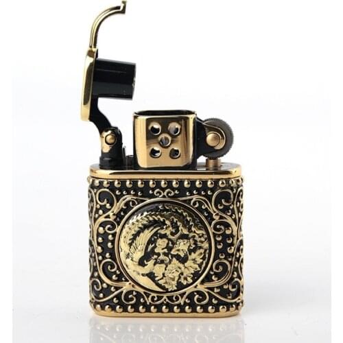 Chinese Traditional Auspicious Animal Armor Phoenix Peony High-grade Pure Copper Gift Kerosene Lighter Exquisite Retro Gift
