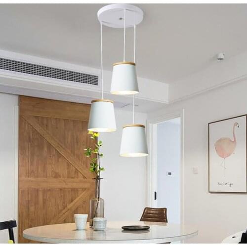 Creative Led modern pendant white hanging lamps wood bar+metal suspension hanging ceiling lamp for dining room lamp drop lights