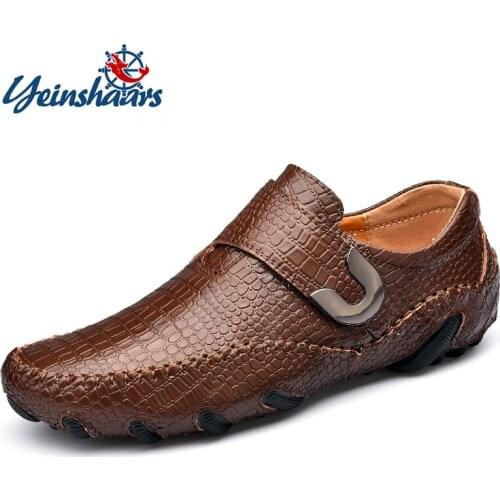 YEINSHAARS Spring Casual Men Leather Shoes Breathable Flats Mens Casual Shoes Slip On Male Fashion Lightweight Lazy Flats