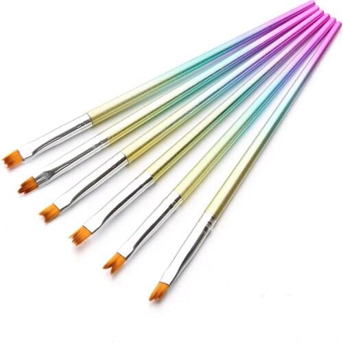 Hot 6Pcs Colorful Handle Manicure Tool Nail Art Painting Pen DIY Drawing Brush Set Perfect nail art brush with various brush hea
