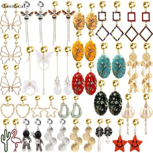 Guemcal 2pcs Fashion Sweet Asymmetrical Cactus Flamingo Space Astronaut Star Ear Expander Piercing Jewelry