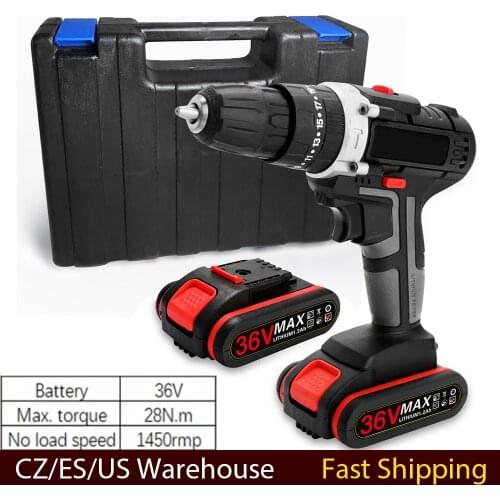 36V Multifunctional Impact Electric Cordless Drill Wireless Rechargeable Hand Drills Brush Motor Home DIY Electric Power Tools