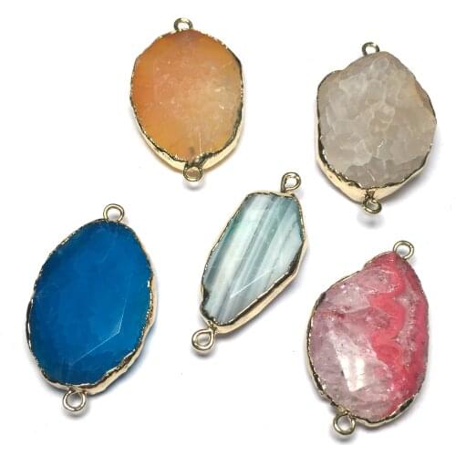Natural Stone Agates Pendant irregular Shape Double Hole Connector for Jewelry Making DIY Elegant Necklace Bracelet Accessories