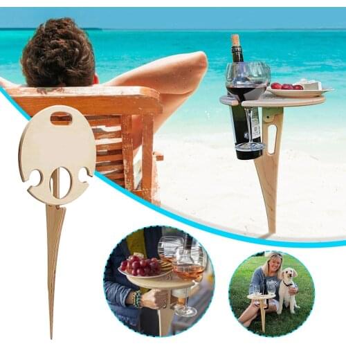 Outdoor Wine Table Portable Picnic Table Beach Small Wooden Table Round Desktop Foldable Bamboo Table