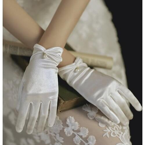 Vintage White Gloves Woman Bride Marrige Elegant Wedding Party Photo Black Red Lady Satin Fashion Dress Accessories Gloves