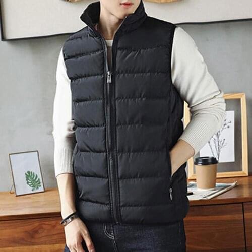 Casual Sleeveless Formal Business Jacket Winter Plaid Stand Collar Cotton Vest Plus Size Zipper Pockets Warm Waistcoat Male