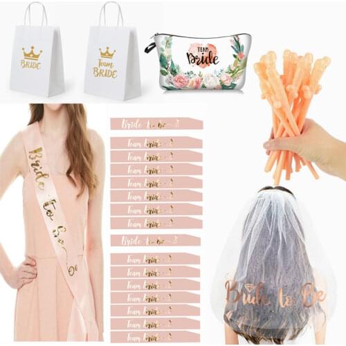 Bridal Shower Bachelor Party Supplies Veil Badge Belt Slipper Set Hen Night Team Bride To Be Wedding Decoration Bachelor Party-F