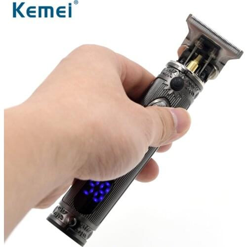 Kemei Professional Barber Zero Gapped Hair Trimmer LCD display T Outliner Cordless Finish Hair clipper All Metal Beard Trimmer