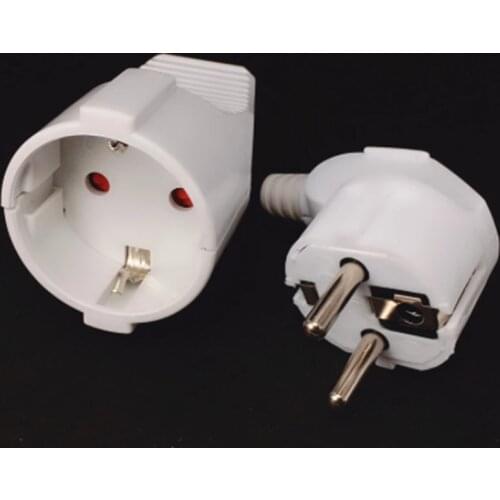 White 250v 16a french Russia Korea German EU Schuko Plug power cord wired cable Socket Male Female Assembly Receptacle connector