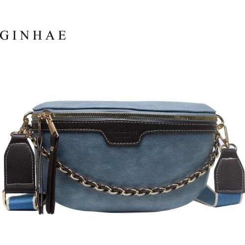 Chains Bag For Women Fashion PU Leather Funny Pack Vintage Solid Waist Pack Trendy Multifunctional Chest Bag Belt bag Bolsas