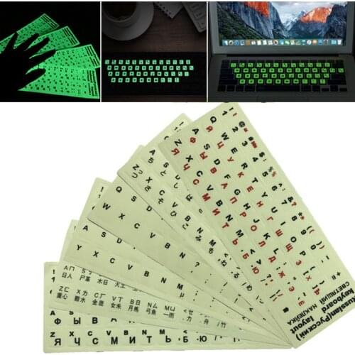 Luminous Keyboard Cover Russian English Spanish Arabic Letters Fluorescence Stickers Protective Cover Computer Laptop