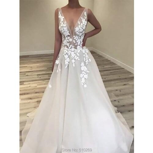 A Line V Neck Sleeveless Wedding Dress Sheer Lace Bodice Organza Princess Brial Gowns Vestido De Noiva Casamento Mariage