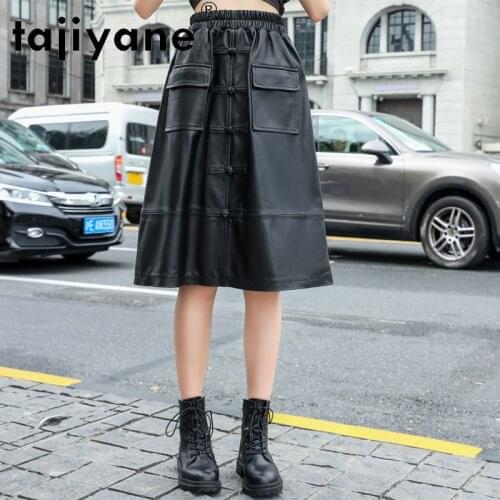 Womens Skirt Black Summer Skirt Real Sheepskin Midi Skirts Womenswear Genuine Leather Woman Skirts Mujer Faldas TN2130