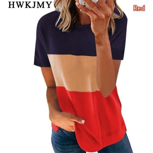 Summer Womens Fashion Tops Casual Color Splicing Short Sleeve O-neck Tee Ladies Loose Pullover Sweatshirts Cotton T-shirts