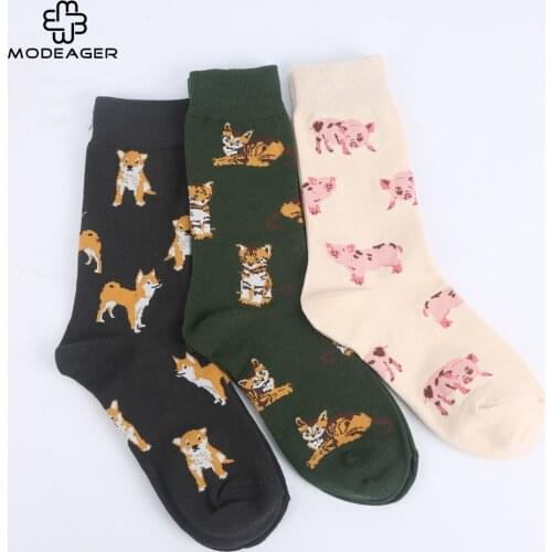 Modeager Fashion Harajuku Cute animal Dog Cat Pig Women Socks 80% Cotton high quality Cartoon Funny Socks for girls ladies