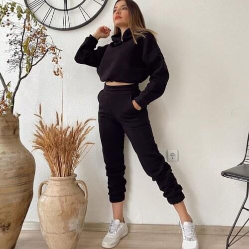 Women Sports 2 Pieces Set Sweatshirts Pullover Hoodies Pants Suit Home Sweatpants Trousers Outfits Solid Casual Tracksuit#f35