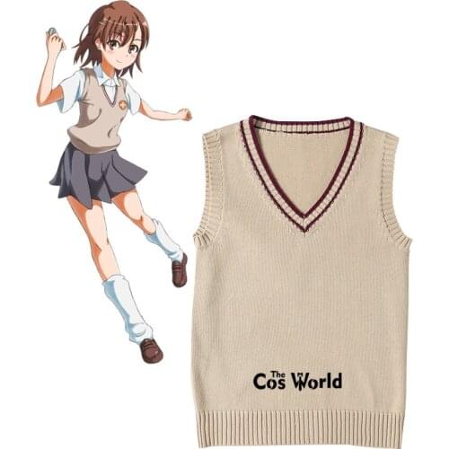 A Certain Scientific Railgun Misaka Mikoto Sleeveless Knit Vests Pullovers V Neck Sweaters For JK School Uniform Student Clothes