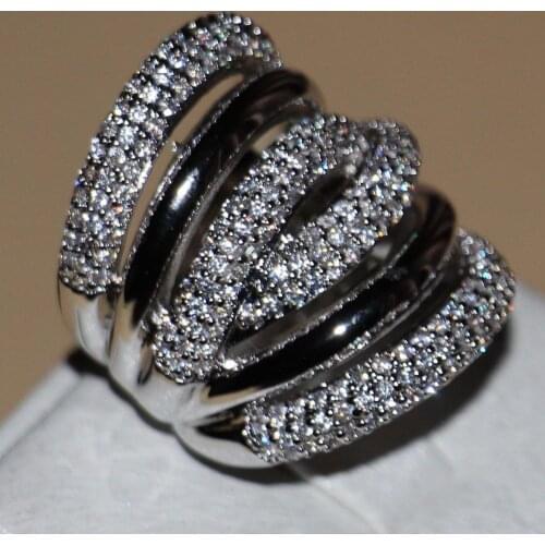 Vintage Size 5-11 Fashion jewelry 14kt white gold filled CZ Simulated stones Women Wedding Engagement Band Ring with box gift