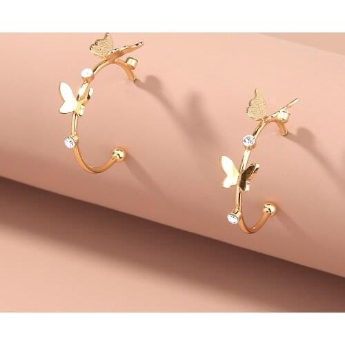 Wollet 2020 Jewelry Fashion Accessories C-shaped Exaggerated Glossy Butterfly Diamond Earrings Female Fashion Jewelry Earrings