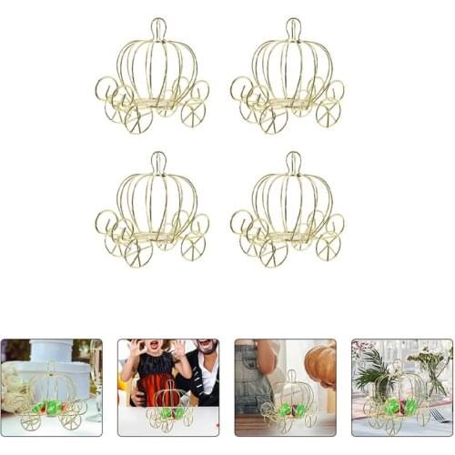 4pcs Creative Pumpkin Carriage Decor Candy Holder Pumpkin Cart Metal Candy Box