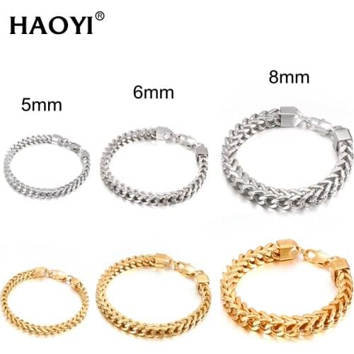 5/6/8mm Men Bracelet Stainless Steel Link Chain On Hand Mens Accessories Charm For Best Friend Wholesale Jewelry Rock Style