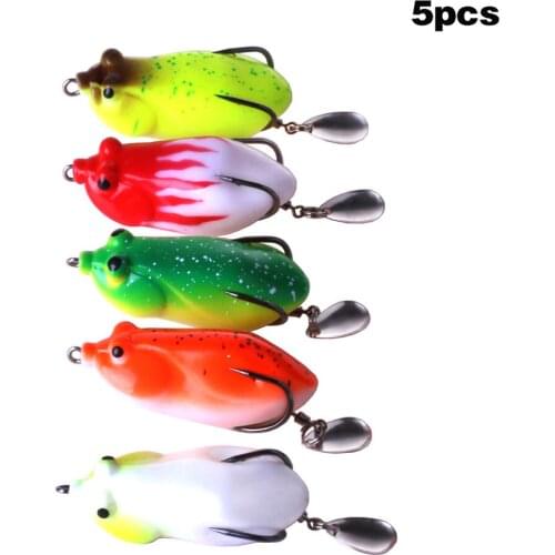 5pcs Bionic Frog Fishing Lure Wire Bait Spinner Spoon Bait Far Throwing Tackle with Fishing Hook Sequins