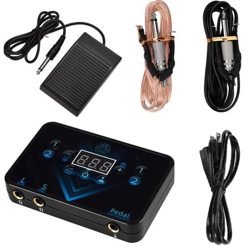 2021 New Tattoo Dual Digital LCD Tattoo Machine Gun Power Supply with Foot Pedal & 2 Clip Cords Tattoo Kit