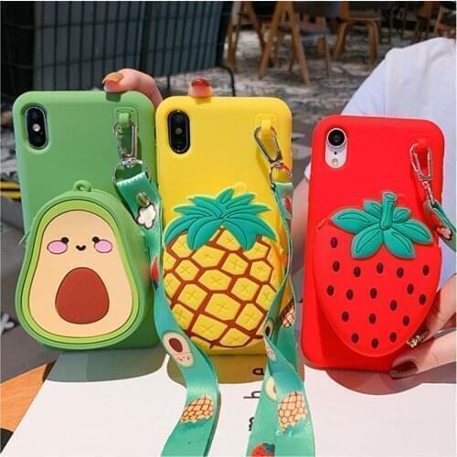 Fruits Zipper Coin Wallet Phone Case for Huawei Honor Play 8 Lite V10 V20 V30 9X 8X 5X 7A 8A 8S 10i 20i Soft TPU Case Cover