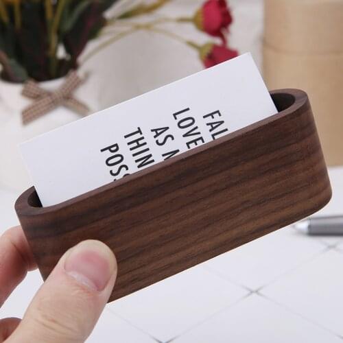 Wooden Table Business Card Display Stand Memo Holder Storage Box Organizer Walnut Beech Wood