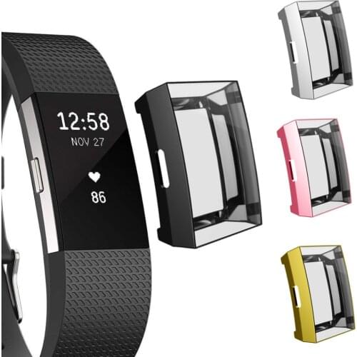 For Fitbit Charge 2 Band Replacement Soft Silicone Case Accessories Full Protective Cover TPU Plating Protection Screen Frame