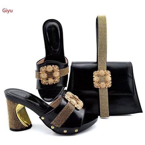 Doershow hot selling beautiful Shoes with Matching Bags 2019 African Shoes and Bag Set Decorated with Rhinestone shoes SKP1-1