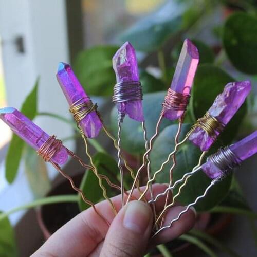 Quartz Crystal Bridal Hair Pins Purple Hair Pin Quartz Hair Pin Hair Accessories Jewelry Barrettes Wedding Hair Pin