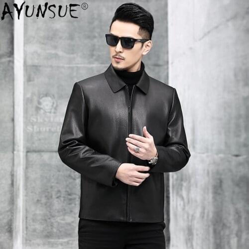 AYUNSUE 2020 mens clothing spring coat genuine goatskin leather jacket men short jackets mens casual outwear ropa hombre LXR804