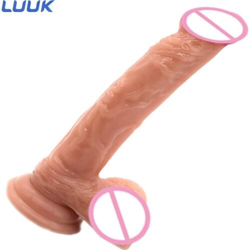 LUUK Long Dildo Suction Cup Soft Dick Stripe stimulate Massage Vaginal Masturbation Realistic Penis
