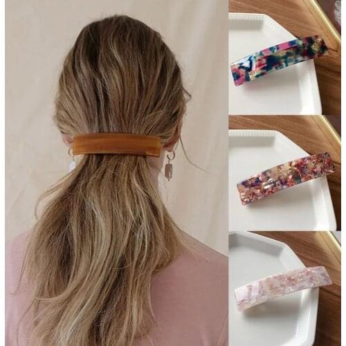 Fashion Geometric Rectangle Hair Clips Leopard Print Floral Barrettes Women Hairpins Bangs Clips Acetate Resin Hair Accessories