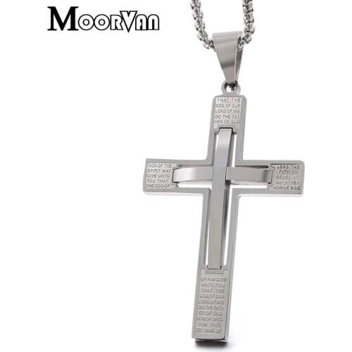 Moorvan english word scripture,men bible pendant necklace cross catholic jewelry,stainless steel classical style,crucifix man