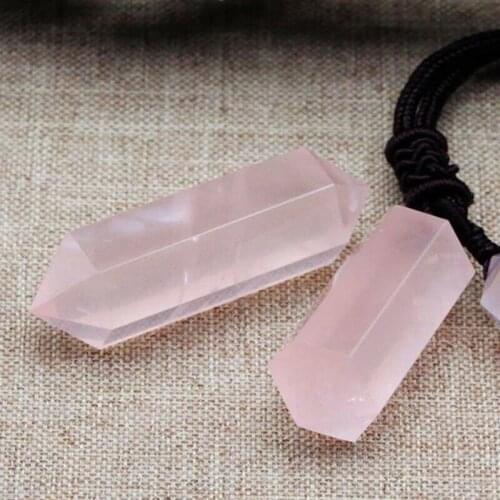 Natural Rose Quartz Crystal Wand Pendant Necklace with Pink Healing Reiki Stone