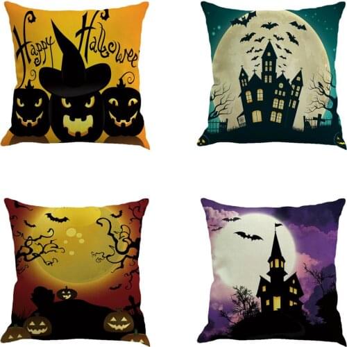 2020 New Hot Fashion Happy Halloween Pillow Covers Pumpkin Castle Bat Throw Cushion Covers for Home Décor