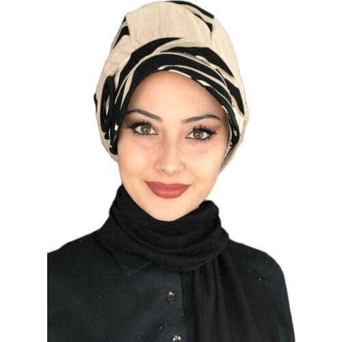 New Fashion 2021 Headscarf Turban Womens Hat Spring Scarf Bad-ı Saba Black Striped Beige Passionflower Buckle Black Scarf Hat