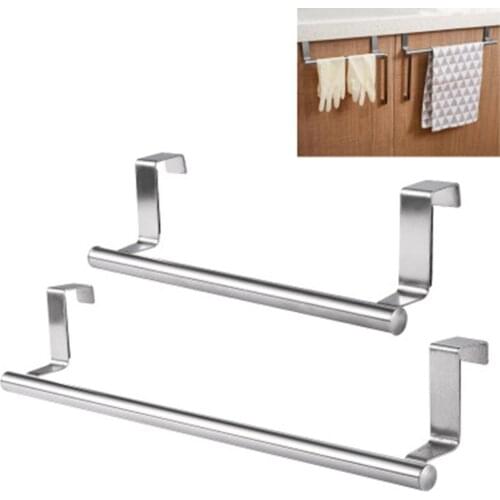Stainless Steel Single Towel Rack Kitchen Non-Perforated Towel Hanging Rod Cabinet Door Back Rag Hanger