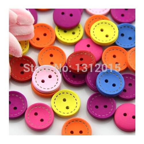 Wholesale 50pcs 15mm Multicolor Cute Round Natural Decoration Sewing Scrapbooking Wood Buttons 2 Holes Free shipping AY0021